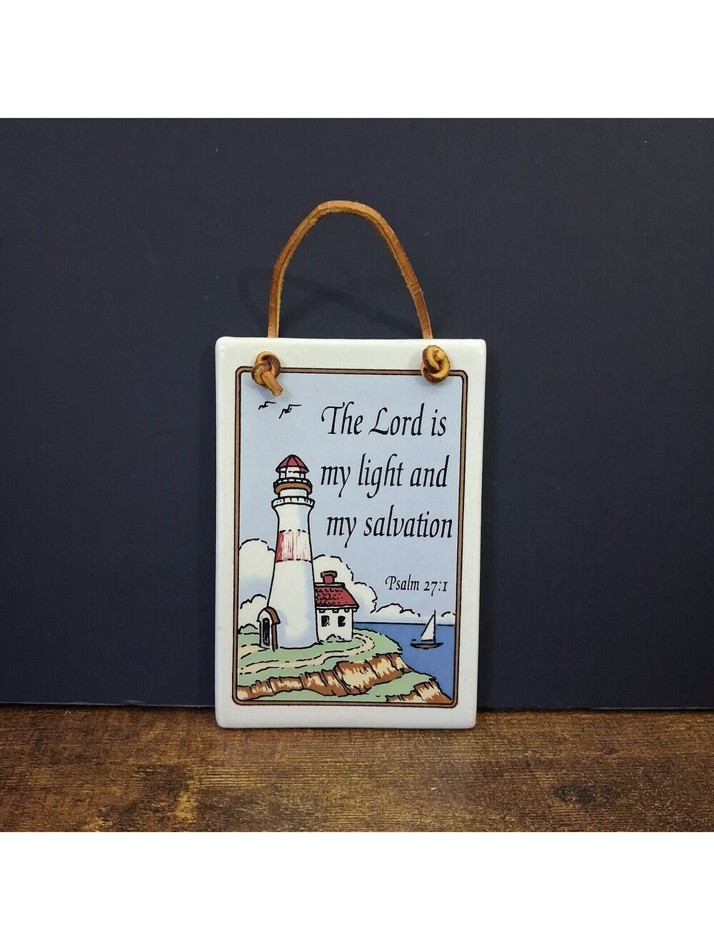Vintage Psalm 27 Christian Themed Porcelain Wall Decor, Lighthouse, 3.5x5.5"
